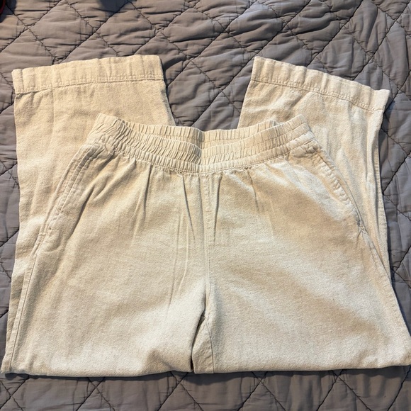 Old Navy Linen Wide Leg Trousers Elastic Comfort Waistband Tan Pants size L - Picture 3 of 6
